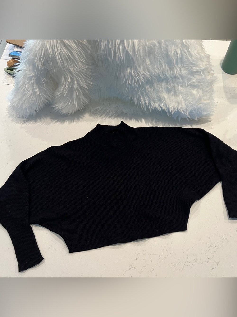 Zara Crop Classic Black Ribbed Knit Dolman Sweater -Fits like S/M
